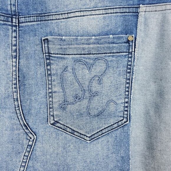 Libby Edelman Denim Color Block Skirt Blue Size Medium - Picture 7 of 10